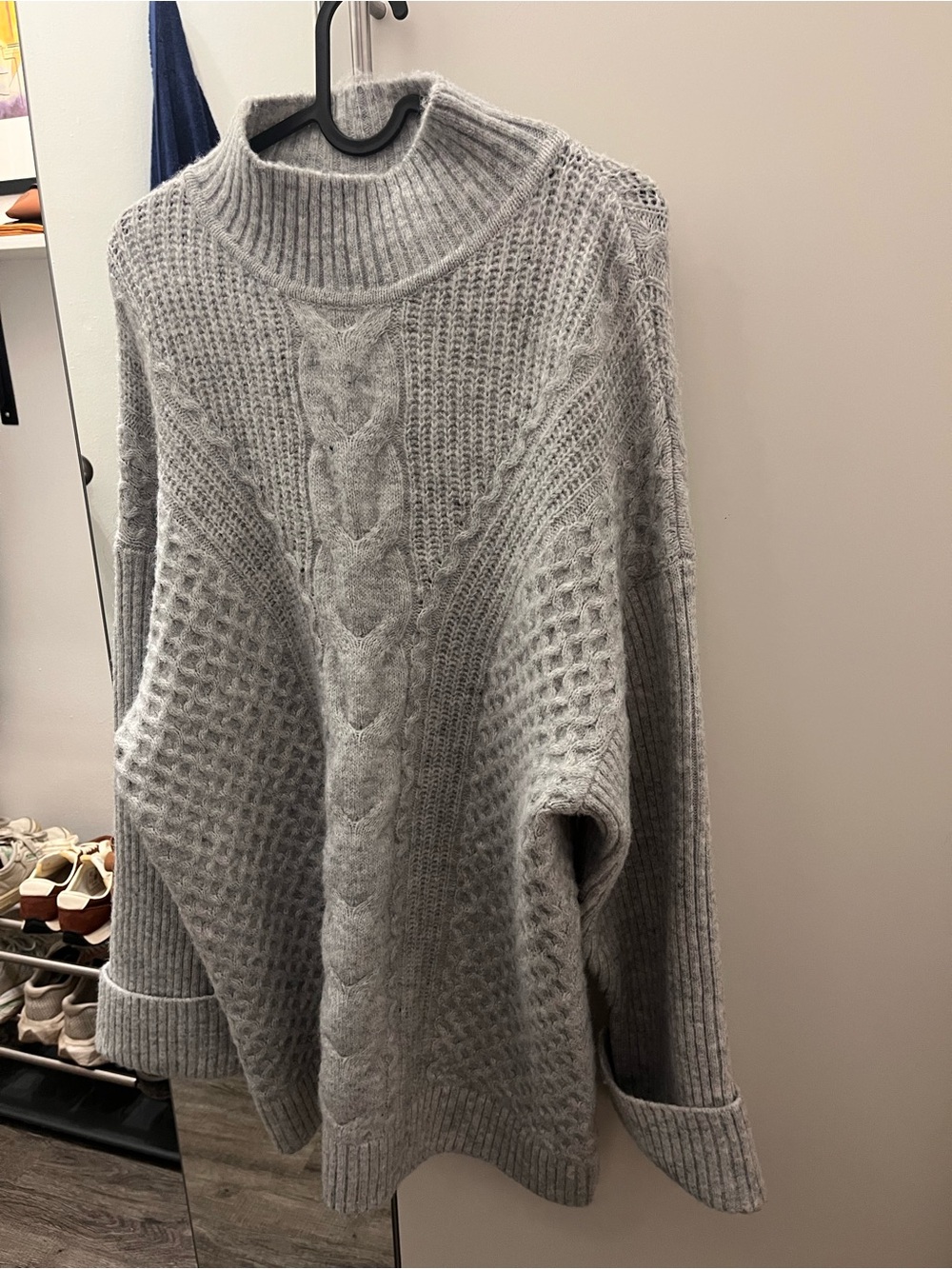 Dynamite Light Gray Cable Knit Turtleneck Sweater